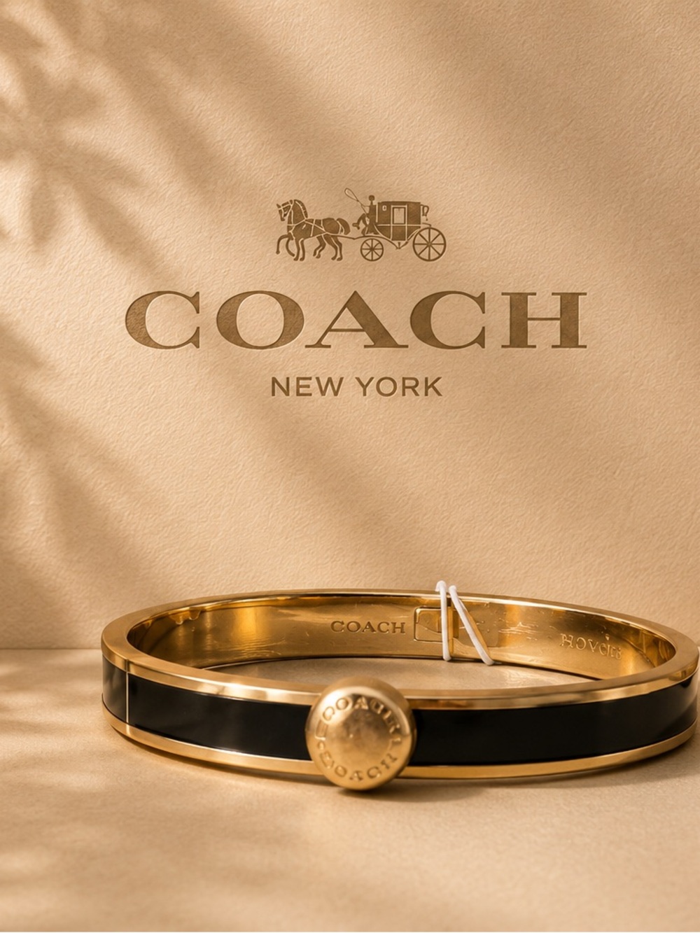 Coach Gold-Tone Bangle with Black Enamel Accent